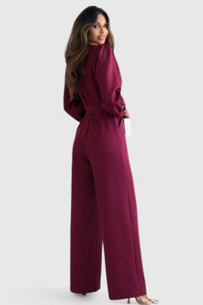 Ariane Mono de Pierna Ancha con Escote en V y Cintura con Lazo