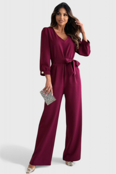 Ariane Mono de Pierna Ancha con Escote en V y Cintura con Lazo