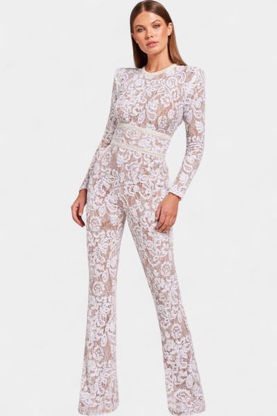 Jimena Mono de Encaje con Lentejuelas y Cinturón