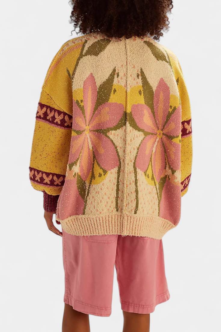 Casey Cárdigan de Punto con Patrón Floral y Ajuste Suelto